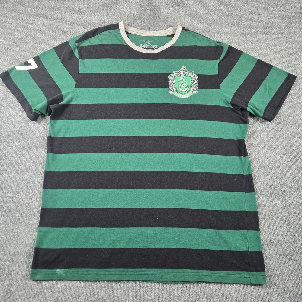 Harry Potter Slytherin T-Shirt Mens 2XL Green Black Striped Crest 07